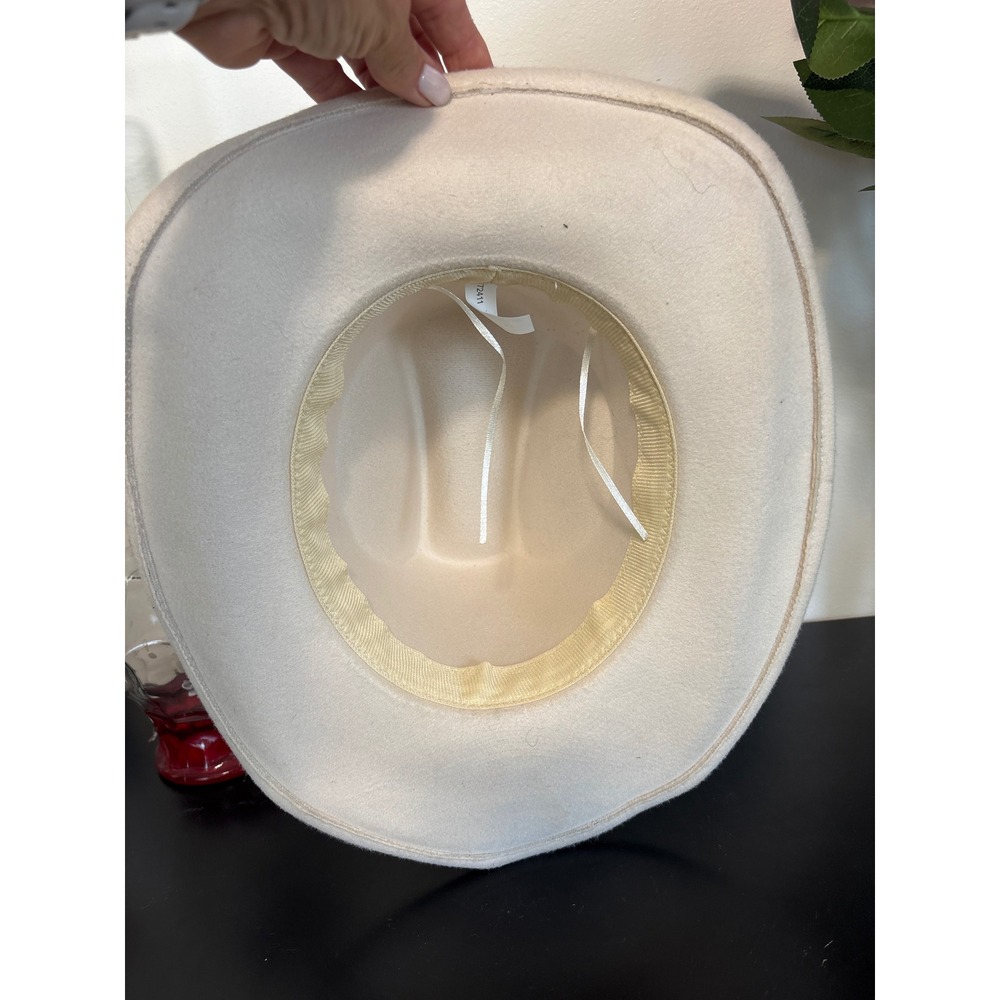 Cream Faux Pearl and Rhinestone Embellished Cowboy Bridal Hat Western Glam NEW - Picture 6 of 6